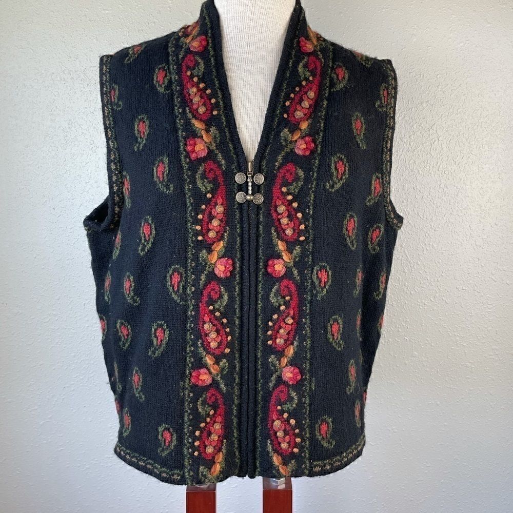 Icelandic Design Wool Blend Full Zip Vest L EUC